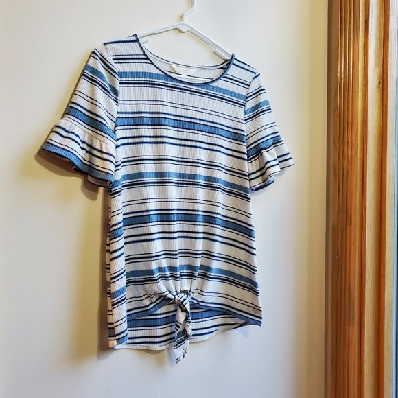 LC Lauren Conrad Blue & White Striped Tie-Front Shirt Size Small - Picture 3 of 15